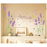Kappier Beautiful Large Long Stem Lavender Flowers with Butterflies Waiting for the Arrival of Love Wall Decals