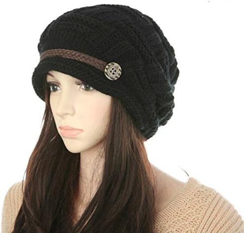 Women's Winter Beanie Knit Crochet Ski Hat Oversized Cap Hat Warm (One Size, C-Black)