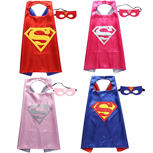 Zaleny Boys and Girls Superhero Dress Up Costumes Set of 4 Capes and Masks