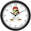 Skull with Eye Patch & Red Bandanna Hat & Crossed Swords - Pirate Theme - JP Wall Clock by WatchBuddy Timepieces (White Frame)