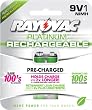 Rayovac Platinum Rechargeable Pre-Charged NiMH 9V Size Battery, 1 Pack