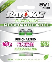 Rayovac Platinum Rechargeable Pre-Charged NiMH 9V Size Battery, 1 Pack