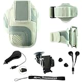 White Adjustable Deluxe Sportband / Workout Armband with Adaptable Neck Str ....