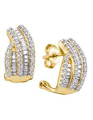 1 cttw 14k Yellow Gold Diamond Round and Baguette Cut Huggie Hoop Earrings (Real Diamonds: 1 cttw)