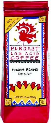 Puroast Low Acid Coffee Low Acid House Blend Natural Decaf Grind Whole Bean, 0.75-Pound Bags (Pack of 2)