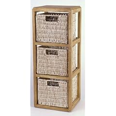 Holzregal mit 3 K�rben aus Maisgeflecht
