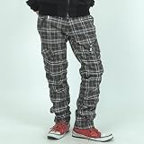 (サゼッション)Suggestion カーゴ チェック パンツ メンズ くしゅくしゅ zip デザイン　（グレー）