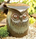 Ceramic Owl Garden Stool with Hand-Glazed Finish