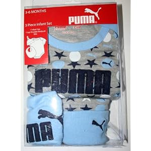 Puma 3 Piece Infant Set 3-6 months Bodysuit Cap Bib