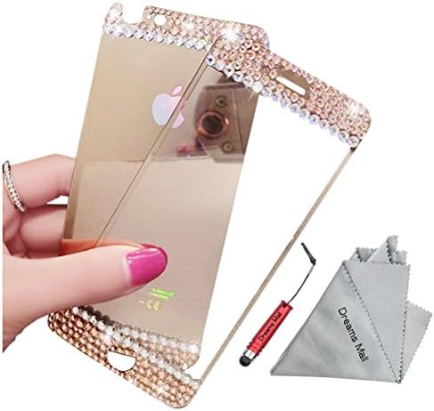 Dreams Mall(TM)Top Fashion Mirror Effect with Diamond Tempered Glass Screen Protector Film Decal Skin Sticker for Apple iPhone 6 Plus 5.5 inch-Gold