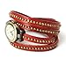 Fashion Rivet Weave Wrap Around Leather Retro Bracelet Woman Wrist Watch Dark Red