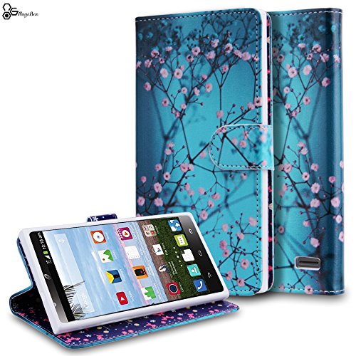 ZTE Lever LTE Case, Nagebee - ZTE Lever LTE Design Dual-Use Flip PU Leather Fold Wallet Pouch Case Premium Leather Wallet Flip Case for ZTE Lever LTE Z936L Z936C Straight Talk (Wallet Plum Blossom)