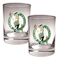 Boston Celtics NBA 2pc Rocks Glass Set - Primary Logo by Great American Products