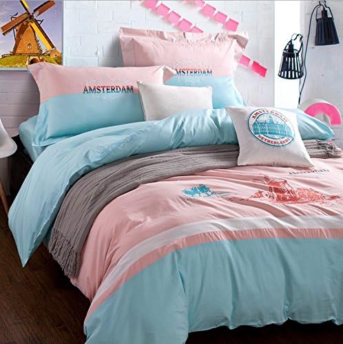 Legacy Decor Amsterdan 4-pieces Bedding Sets, High Quality Cotton Soft Bed Set, Queen Size Comforter 80x90Inch(200x230CM),Pink