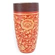 Handmade Decorative Ceramic Tall Flower / Bud Vase With Striking Red Floral Designs