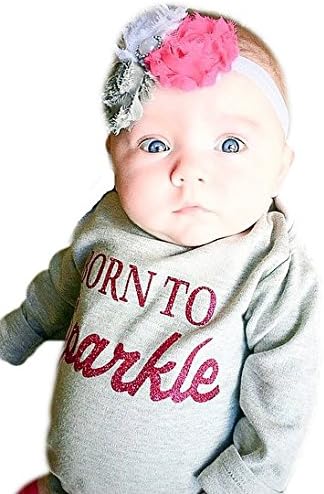 Candy Shop Kids Baby Girls Gray and Pink Bodysuit Born to Sparkle
