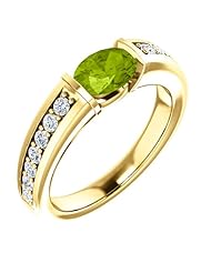 10K Yellow Gold 7.00x5.00mm Oval Cut Peridot and Diamond Ring -- LIFETIME WARRANTY