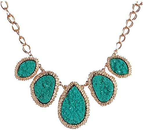 PearlPlus Women's Dark Green Irregular Shape Resin Bib Chunky Necklace