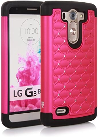 LG G3 Vigor Case, SGM (TM) Hybrid Gel Rhinestone Bling Armor Defender Case For LG G3 Vigor [SGM(TM) LOGO] (Hot Pink + Black)