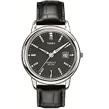 Timex 21752 Men's Round Silver-Tone Dress Watch with Black Genuine Leather Band - IN Attractive GIFT BOX
