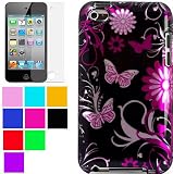 Fashion Design Cover for iPod touch 4th gen for New Ipod Touch 4th Generation with Camera Suitable for 8G 32G 64G + New Ipod Touch 4G Clear Screen Protector , Pink Butterfly