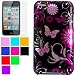 Fashion Design Cover for iPod touch 4th gen for New Ipod Touch 4th Generation with Camera Suitable for 8G 32G 64G + New Ipod Touch 4G Clear Screen Protector , Pink Butterfly