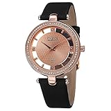 Burgi Women's BUR104RG Rose Gold-tone Diamond and Crystal Black Satin Strap Watch