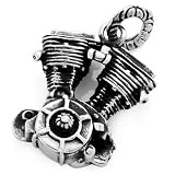 Mens Silver Stainless Steel Motorcycle Engine Gothic Pendant Necklace