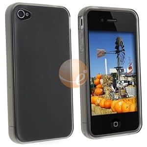 Clear Smoke TPU Rubber Skin Case + Reusable Screen Protector for Apple iPhone 4