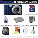 Panasonic LUMIX DMC-ZS7 Digital Camera (Blue)(Includes manufacturer's supplied accessories) + HUGE ACCESSORIES PACKAGE INCLUDING + 4GB SDHC MEMORY CARD + CARD READER + EXTENDED LIFE BATTERY + CHARGER + CARRYING CASE & MUCH MORE !!