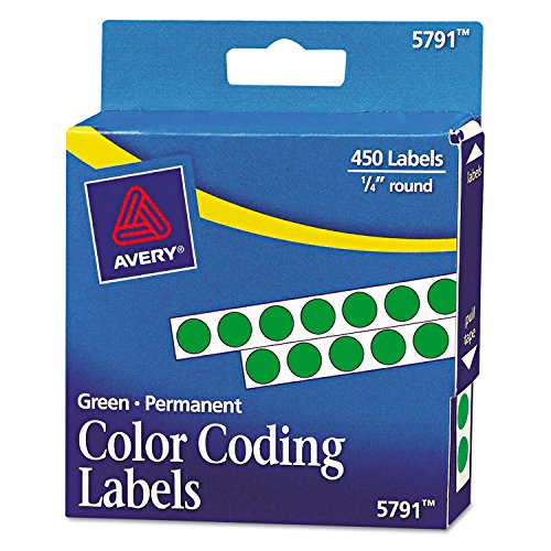 Avery Permanent Self-Adhesive Color-Coding Labels, 1/4in dia, Green, 450/Pack