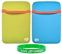 2n1 Combo - 2-Sided Reversible Premium Laptop Just Fit Neoprene Sleeve Case Cover - Bundle with LCD Screen Protector for Amazon Kindle 1st and 2nd Generation Electronic Reading Device - (Kindle NOT included) , BLUE/GREEN