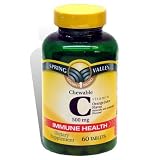Spring Valley Chewable 500 mg Vitamin C Tablets, Orange Juice Flavor, 60 Tablets