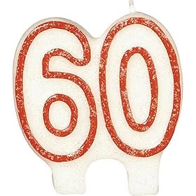 Number 60 Red Glitter Candle