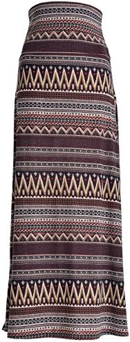 Womens Poly Span Chevron Floral Aztec Tribal Striped Printed Full Maxi Skirt (Medium, Chevron Olive Tan Red)