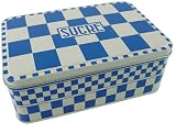 Sucre sugar blue white check traditional metal sugar canister storage box traditional French style