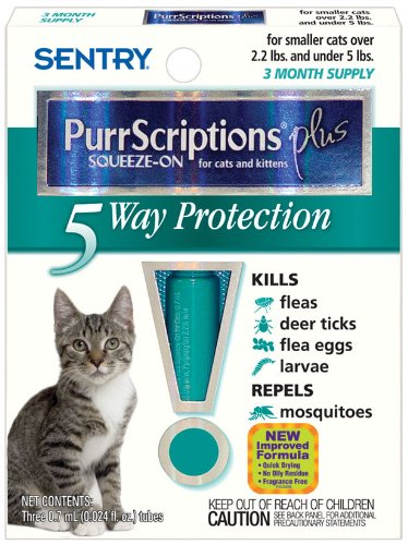Sentry PurrScriptions Plus Flea and Tick Squeeze-On for Cats and Kittens Over Under 5-Pound