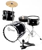 Black Childrens Drum Set Junior Kids Kit with Cymbal Stool and Sticks