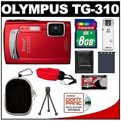 Olympus Tough TG-310 Shock & Waterproof Digital Camera (Red) with 8GB Card + Battery + Case + Accessory Kit