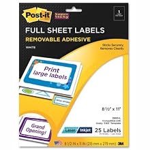 Post-it Super Sticky Removable Full Sheet Labels, 8.5 x 11 Inches, White, 25 per Pack (2500-L)
