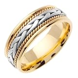 14K Two Tone Gold comfort fit French Braid Braided Women's Wedding Band