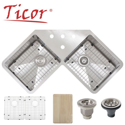 Ticor Corner Undermount 16-gauge Stainless Steel Square Kitchen Sink