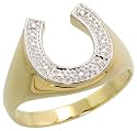 10K Gold Horse Shoe Men's Ring, w/ Brilliant Cut Diamonds, 9/16" (14mm) wide