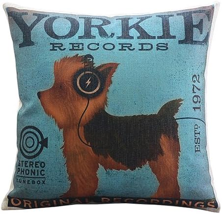 Createforlife Cotton Linen Square Decorative Throw Pillow Case Cushion Cover Retro Creative Yorkie Dog 18"