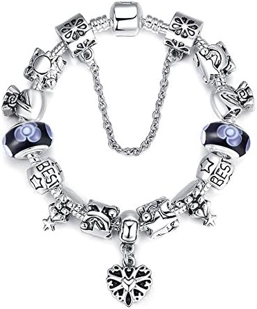 Ethnic Tibetan silver beads hanging heart Collectibles DIY beaded bracelet (Blue)