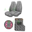 9 Piece Safari Animal Print Auto Interior Gift Set - 2 Black & White Cheetah Front Bucket Seat Covers, 1 Black & White Cheetah Steering Wheel Cover,2 Black & White Cheetah Shoulder Harness Pressure Relief Cover, 2 Black & White Cheetah Front Floor Mats, and 2 Rear Floor Mats