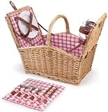 Piccadilly Willow Picnic Basket, 14.5Hx11.5W, RED WHITE PLAID