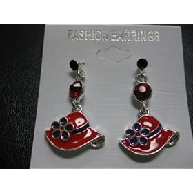 Red Hat Lady Society Earrings Cloisonne