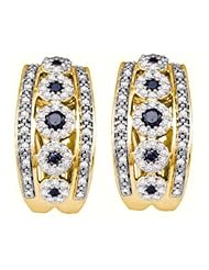 0.76 cttw 10k Yellow Gold Flower Hoop Earrings Black Diamond Flower Hoop Earrings (Real Diamonds: 3/4 cttw)