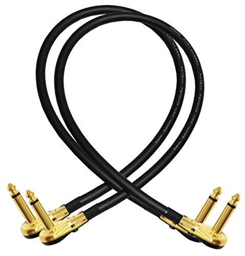 2 Units - Mogami 2524 - 18 Inch - Guitar Bass Effects Instrument, Patch Cable with Premium Gold Plated ¼ Inch (6.35mm) Low-Profile, Right Angled Pancake type Connectors